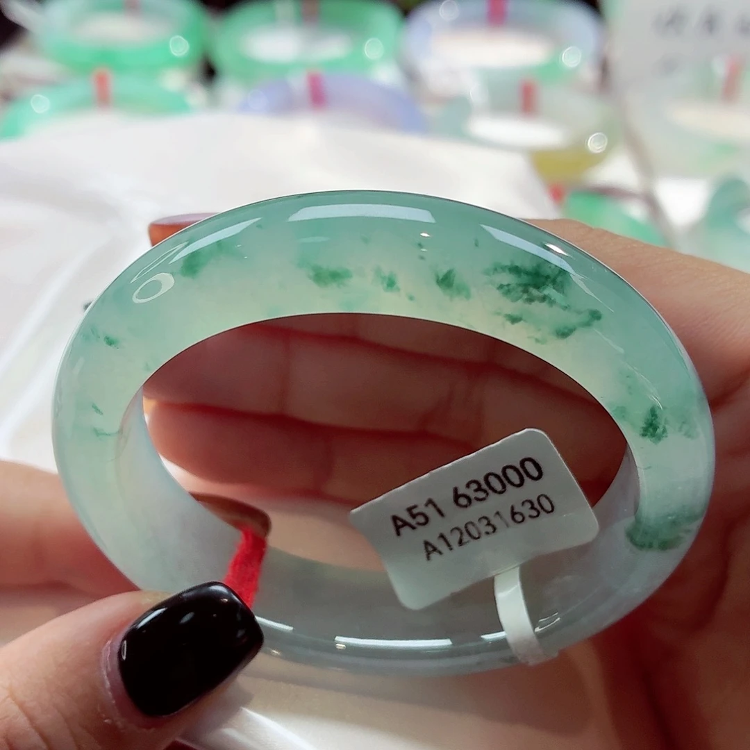 翡翠未镶嵌手镯（贵妃镯）冰晴飘花68-51贵41