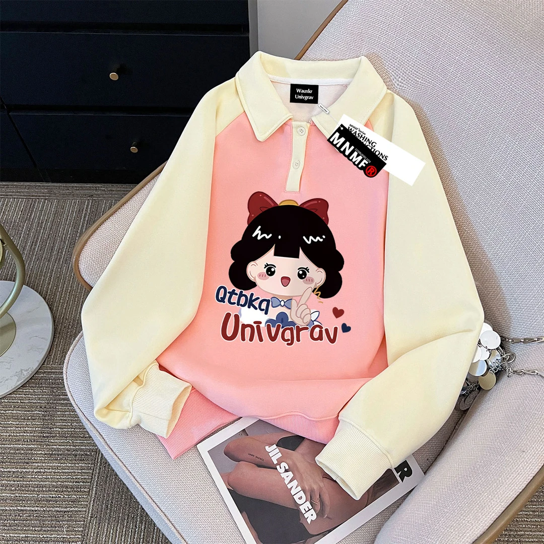 新款女童加绒POLO衫卫衣洋气可爱卡通小女孩印花休闲中大童上衣服