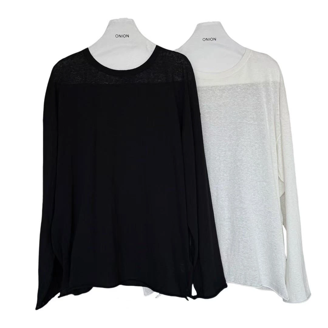 2028后领拼贴卷边亚麻毛衣