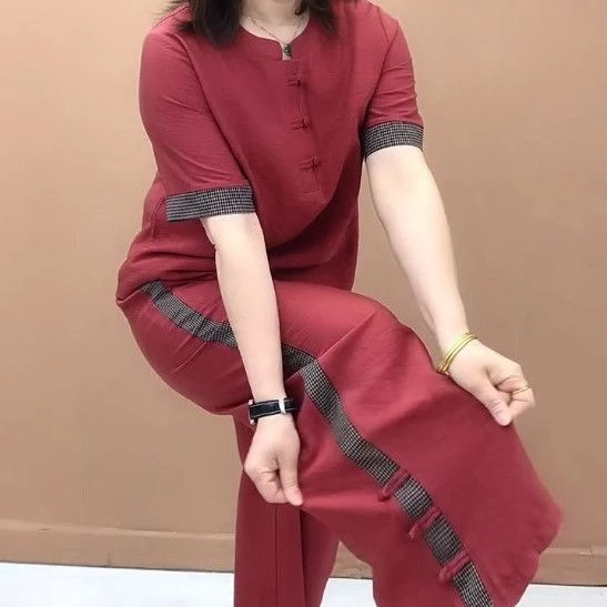 【店铺热销】2025夏季新款冰丝亚麻套裤两件套女中年妈妈时尚洋气