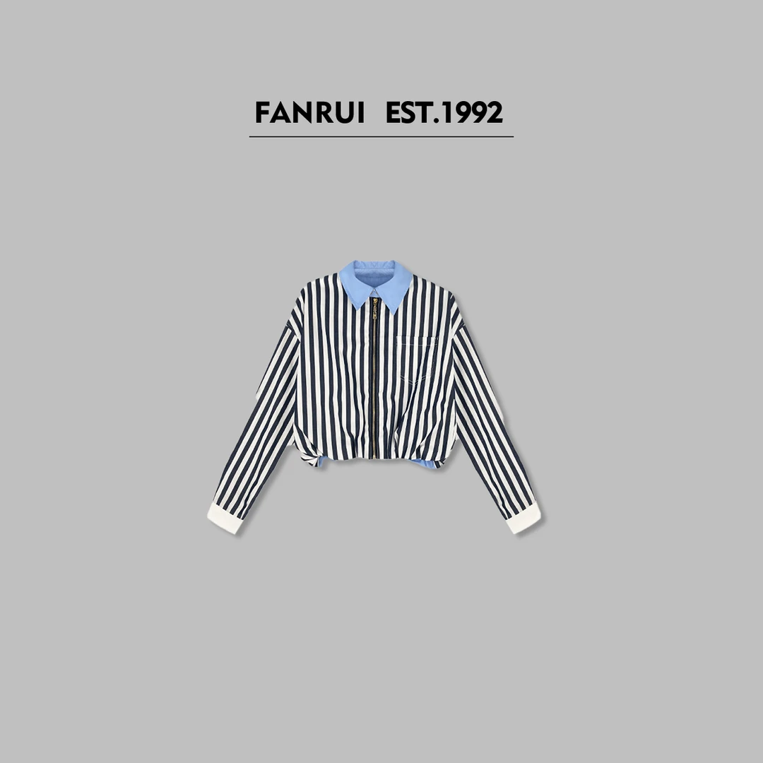 FANRUI/泛芮「斯林学院」100棉竖条纹百搭设计感衬衫外套B14832
