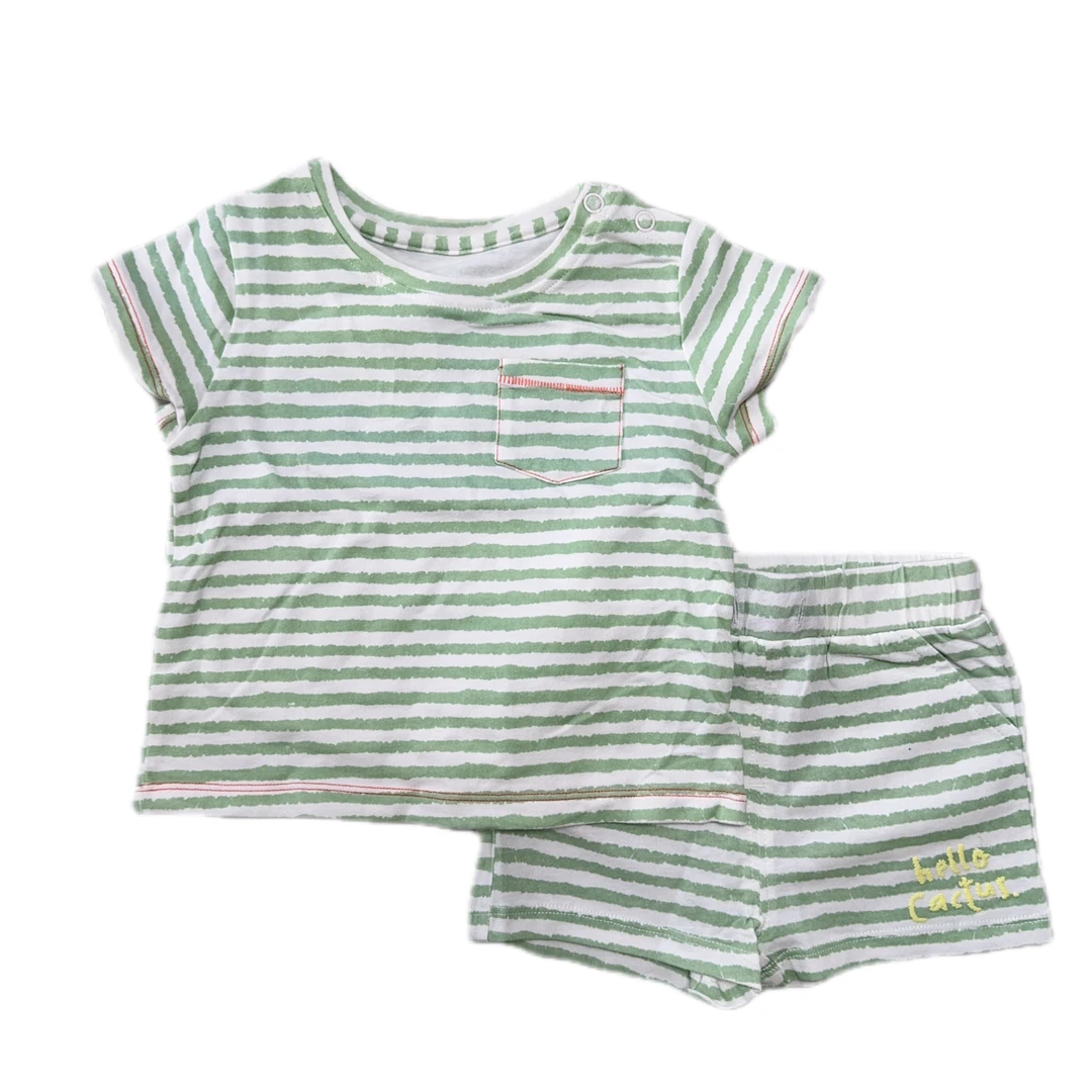 套头夏款宝宝条纹短袖套装休闲套装中性夏季薄款女宝条纹男童