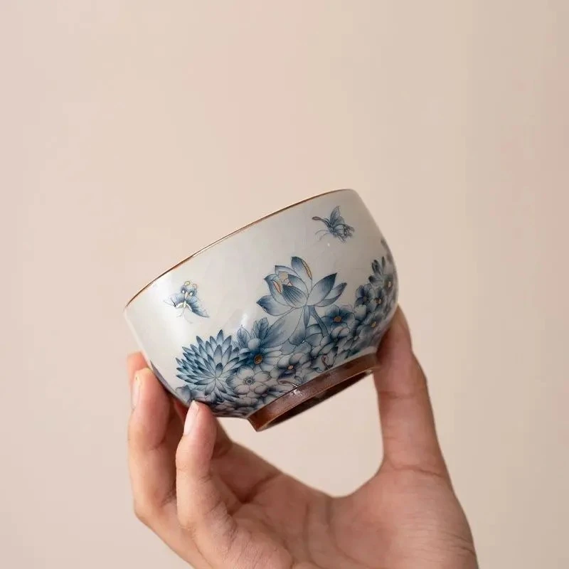 G1318-汝窑蝶恋花铜钱主人杯GS