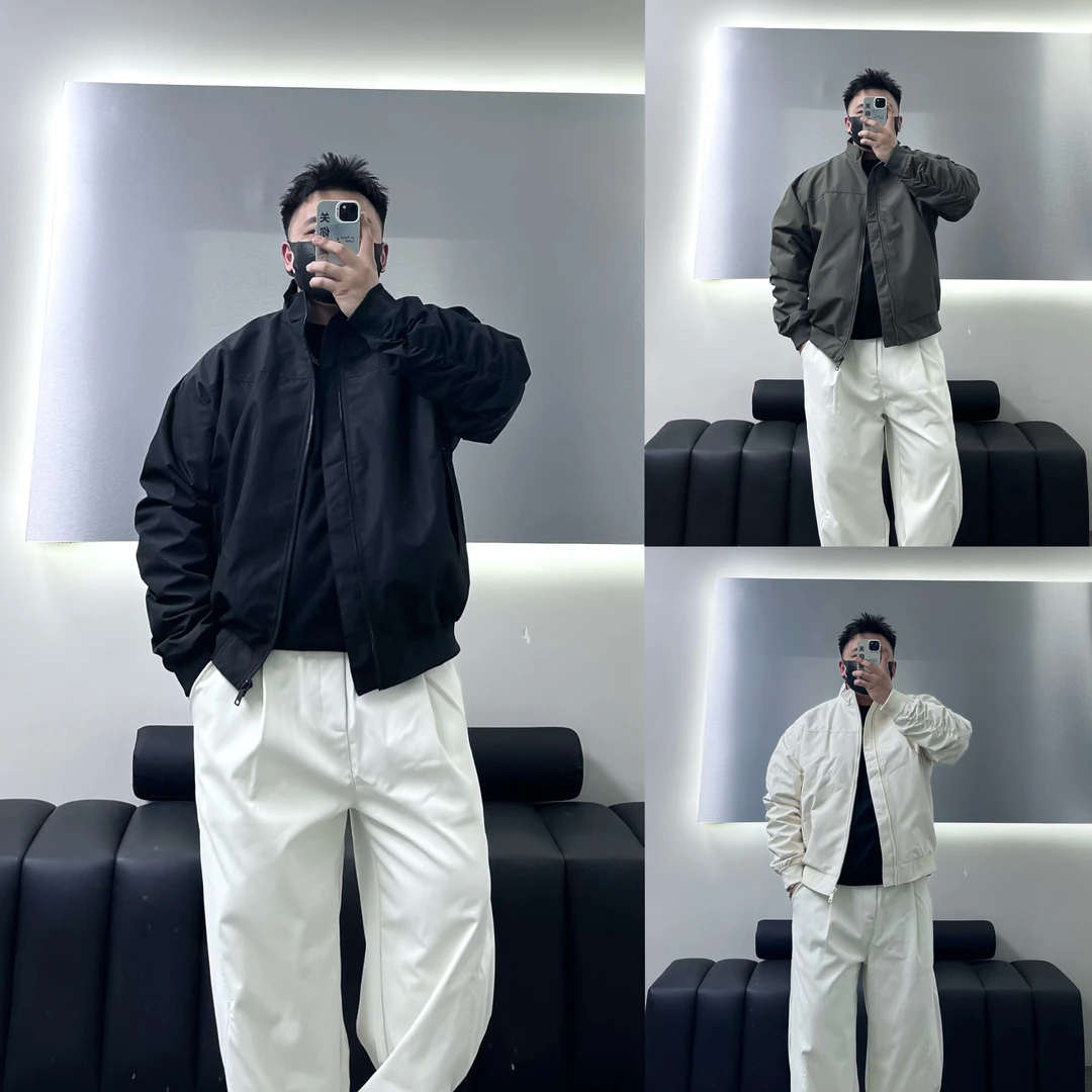 痞帅美式立领夹克秋季百搭纯色弯刀袖宽松美式硬汉飞行员夹克