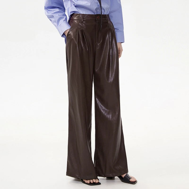 K028高腰长裤梨型身材显瘦皮裤休闲裤女51TG0P0023