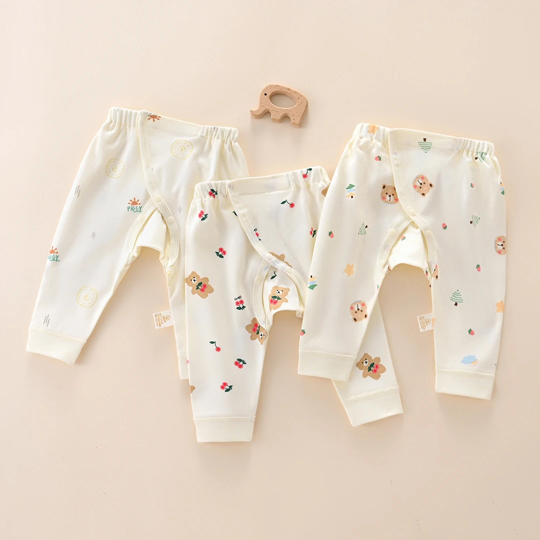 新生儿裤子四季款100%纯棉A类无骨魔术贴婴儿打底秋裤保暖裤
