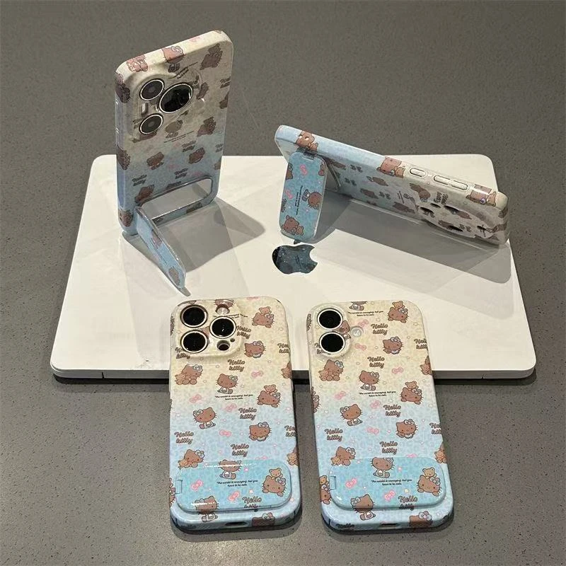 新款薄荷豹纹黑皮Kitty适用iPhone16菲林手机壳华为oppo红米vivo