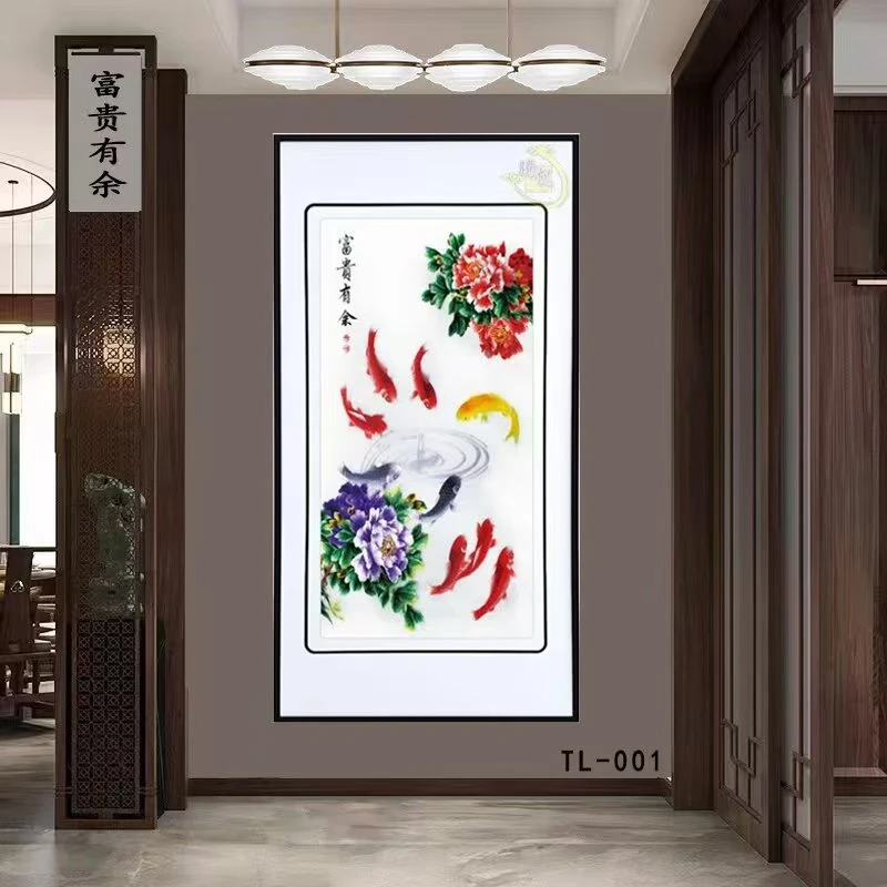 一翔苏绣画工厂《富贵有余》新中式客厅玄关沙发背景墙装饰画
