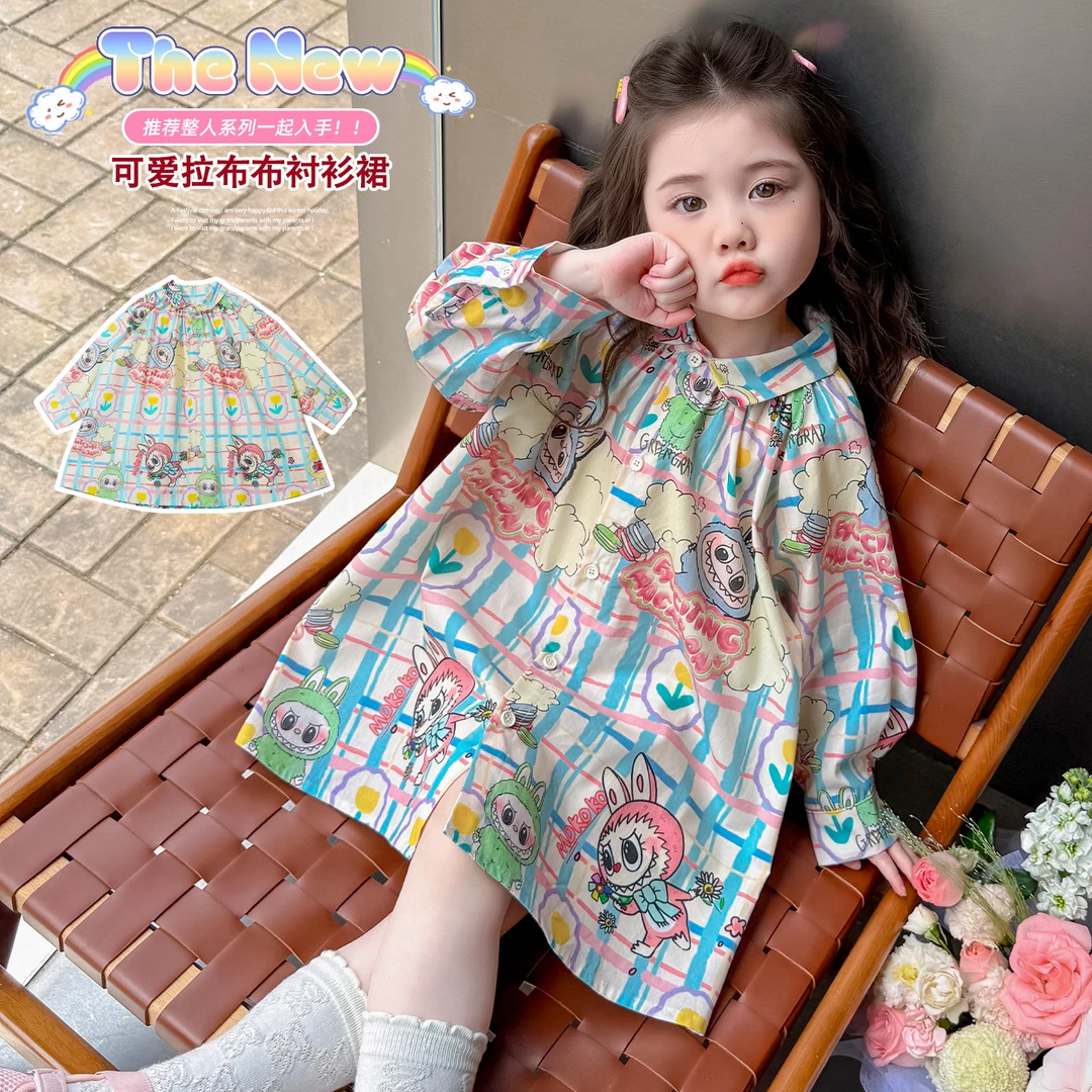 女童卡通印花衬衫裙2025新款洋气时髦秋装儿童女宝宝休闲宽松裙子