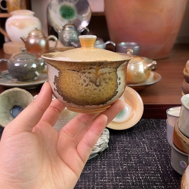 柴烧中白泥盖碗精品