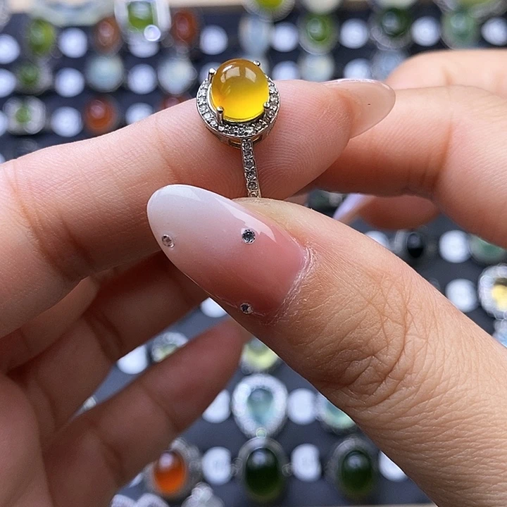 岫玉戒指银S925镶嵌戒指