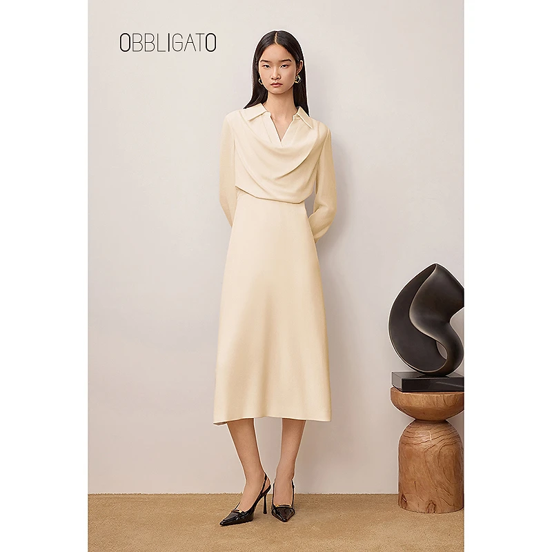 OBBLIGATO奥丽嘉朵2025秋季新品荡领1C35305150法式优雅连衣裙