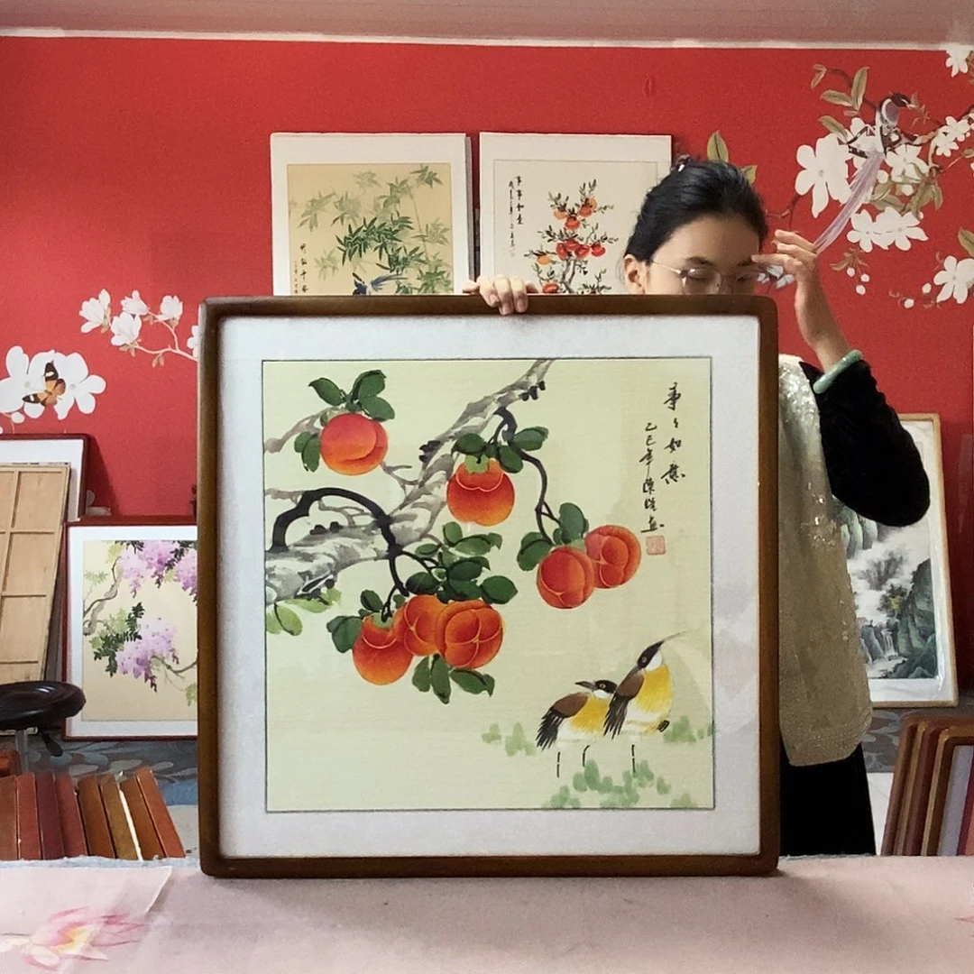 国画手写手绘带框包邮国画作品62✖️62