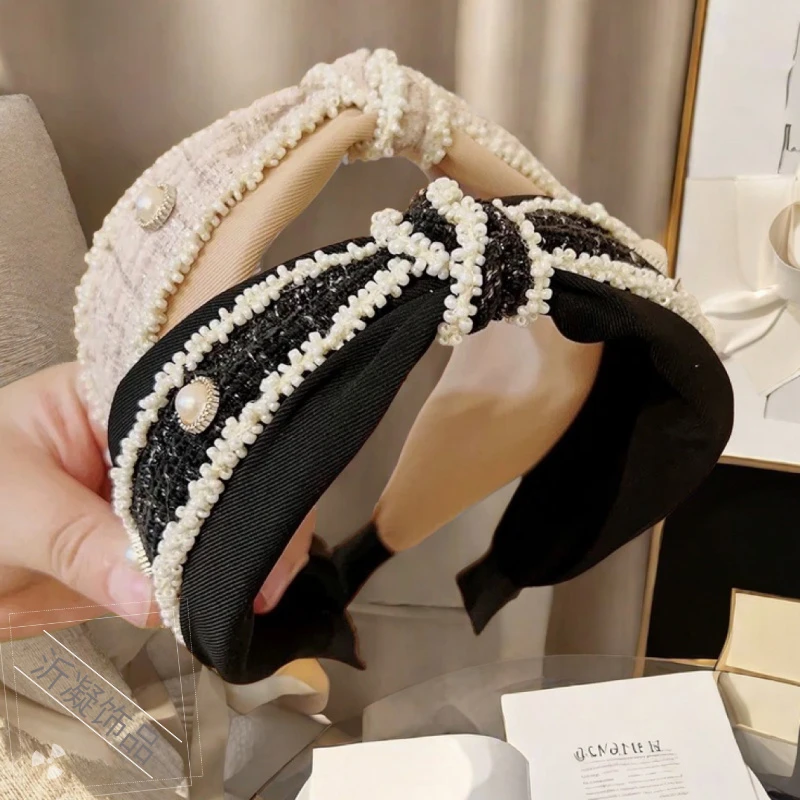 小香风宽边珍珠发箍复古高级打结头箍ins气质轻奢发捆压发发饰女