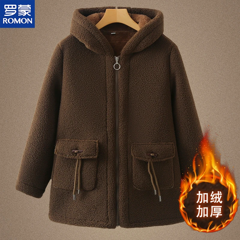 罗蒙中老年女加绒加厚外套上衣奶奶装妈妈装冬装摇粒绒棉衣厚棉袄