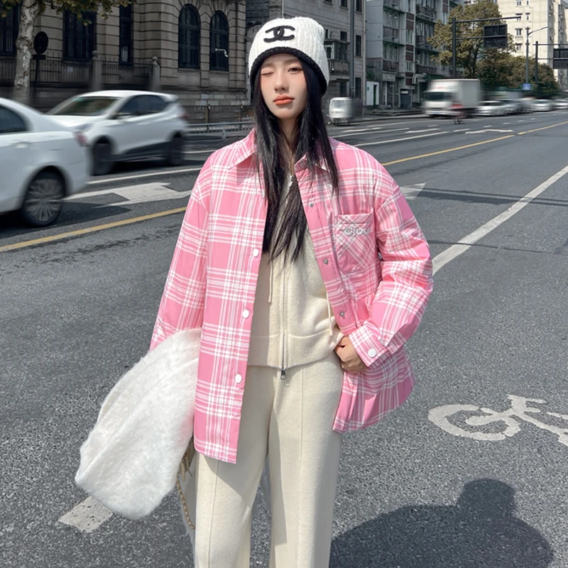 2024年新款条纹甜美时尚百搭休闲羽绒服春秋长袖ins港风潮流外套