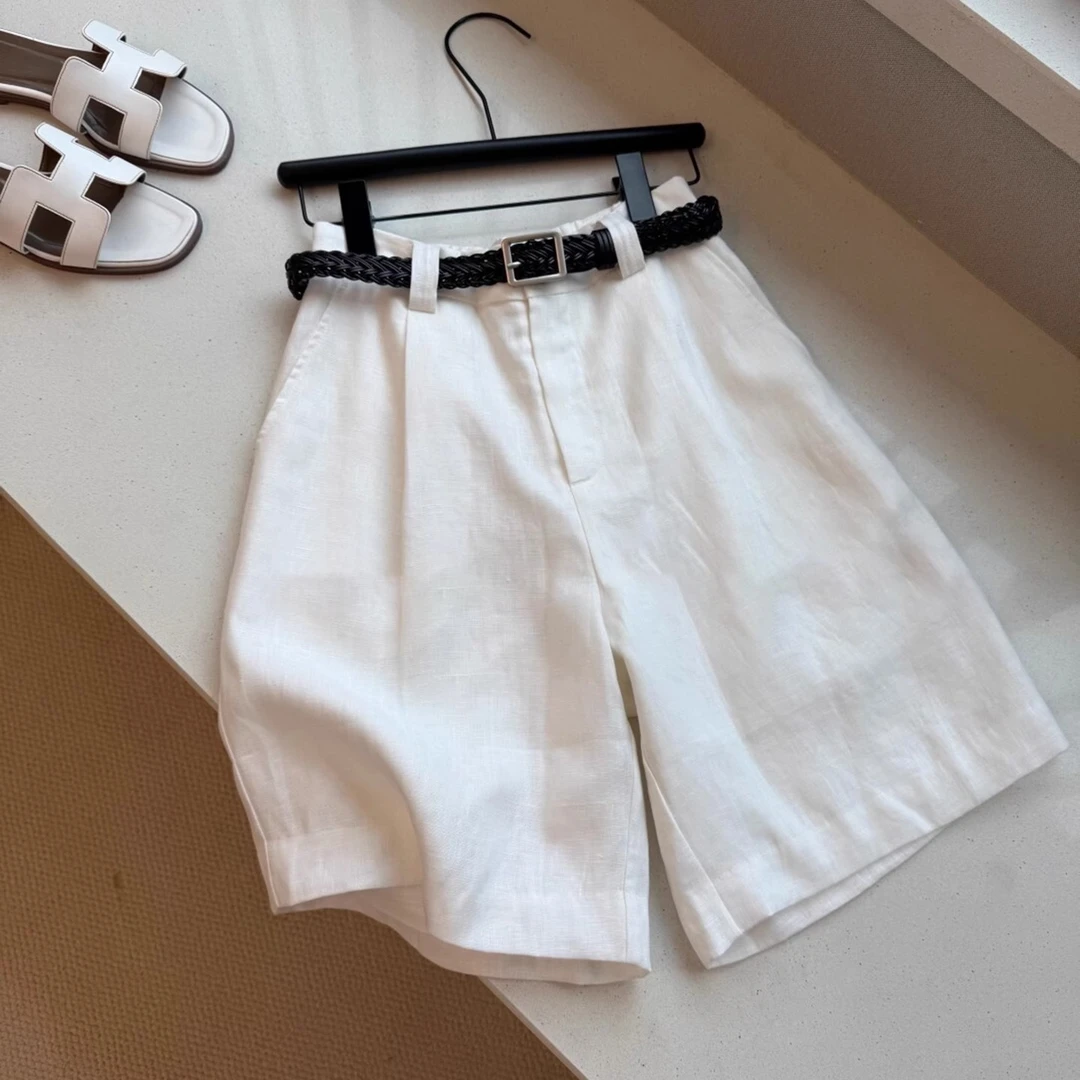 白色亚麻短裤女夏季新款大码小个子显瘦宽松休闲百搭阔腿五分裤