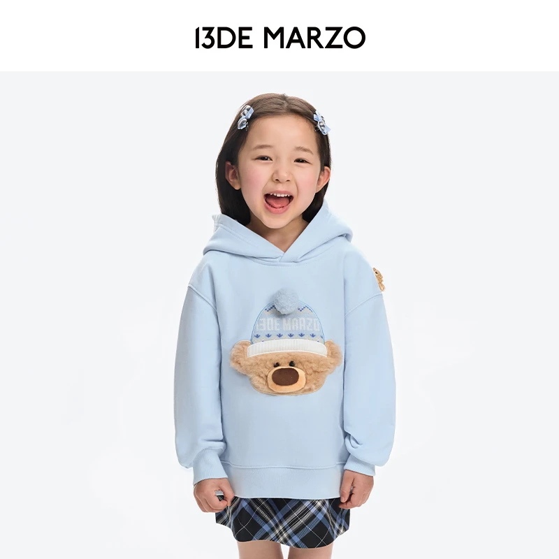 13DE MARZO童装 男女同款新款小熊戴帽衫可爱长袖卫衣专柜同款