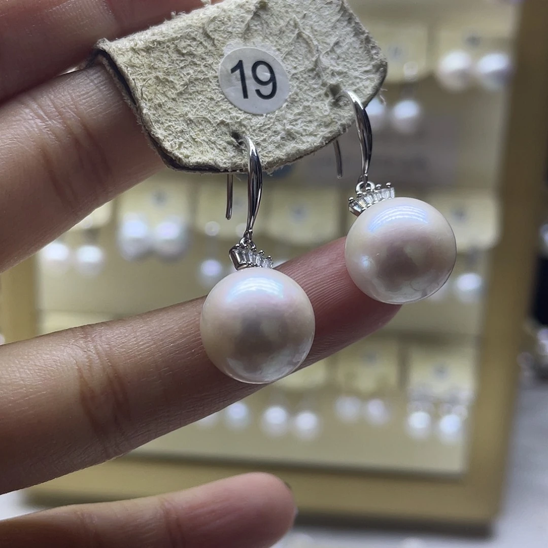 耳饰银S925镶嵌淡水珍珠