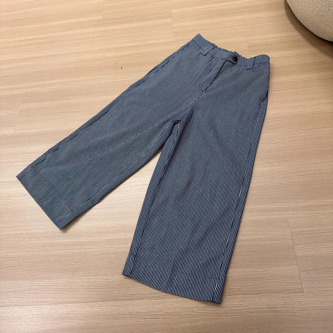 Q蓝色高腰休闲垂感直筒裤D01-2305