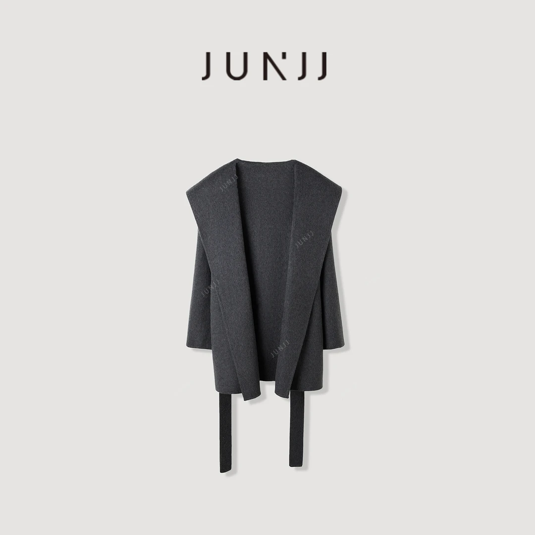 杰瑞【德芙大衣+悉尼假日】100羊毛双面呢大衣冬季宽松连帽毛呢外套