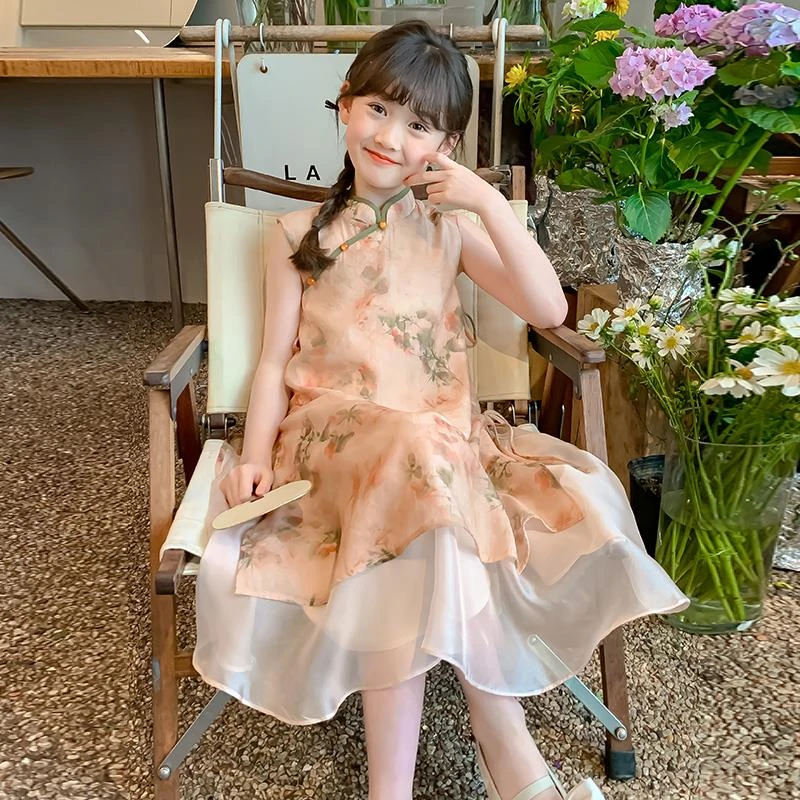儿童旗袍裙女童汉服连衣裙改良公主裙夏季中式裙子女孩中国风薄款