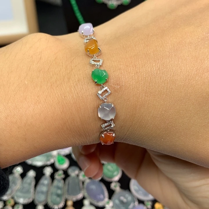 翡翠18K金镶嵌手链翡翠