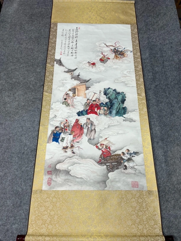 精装精裱60×160《五路财神》国画