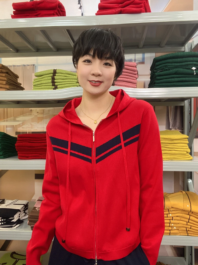 100%莱赛尔纤维连帽拉链外套时尚百搭显瘦针织衫5309
