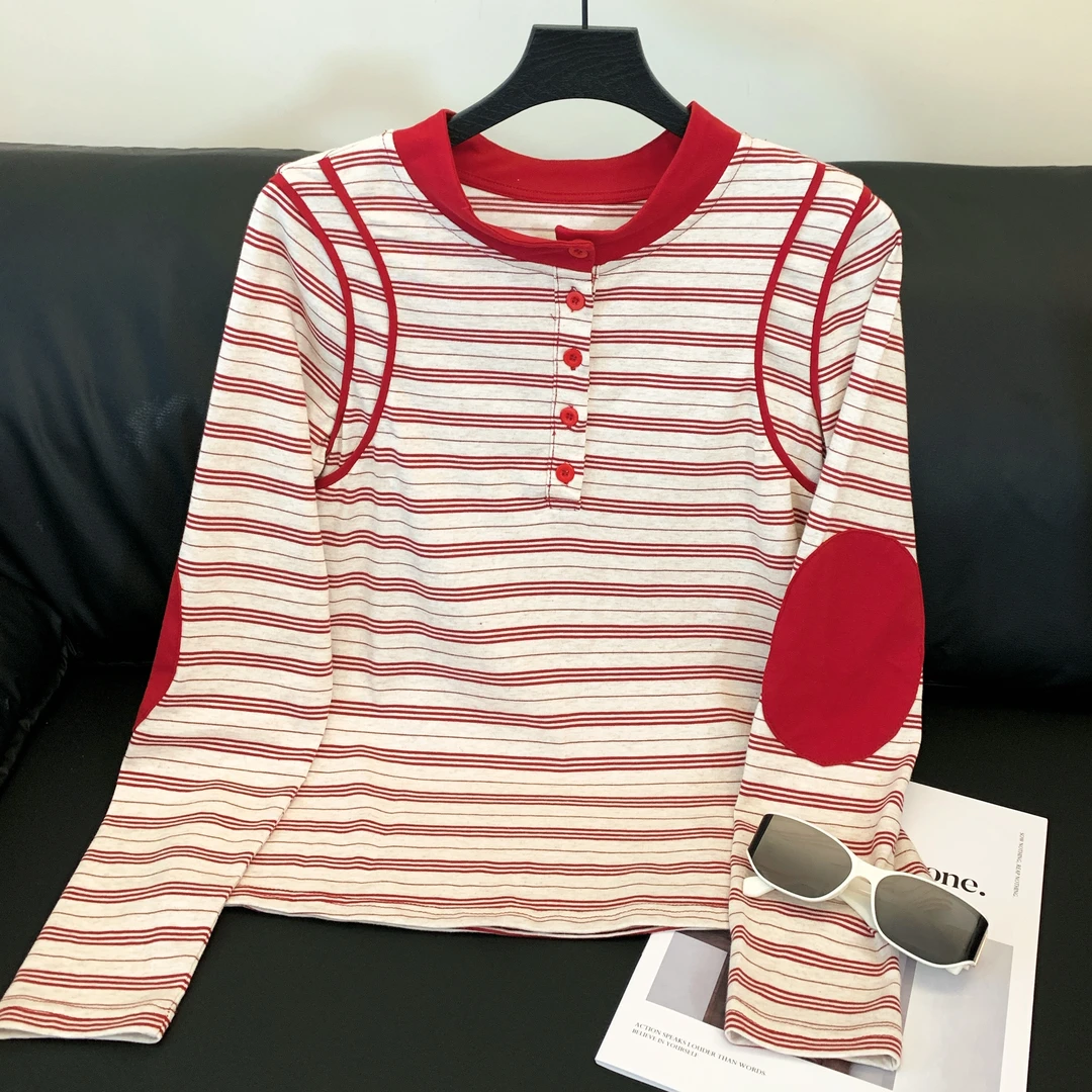 【邂逅】2025新款时尚圆领长袖T恤简约百搭女秋季显瘦