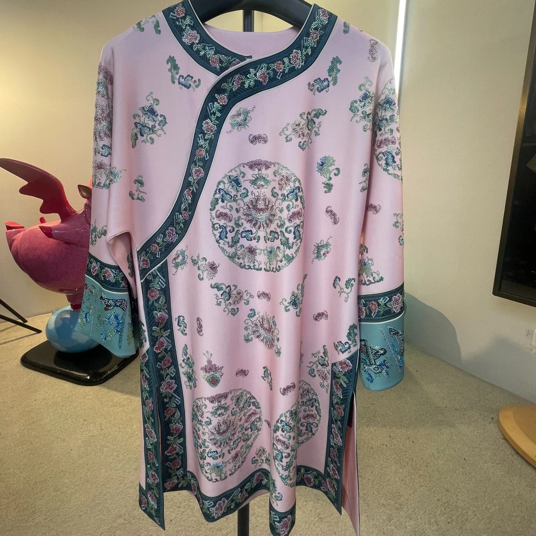 TCH轻奢烫钻工艺新中式如意粉色休闲连衣裙女T72C30E6010私服tch