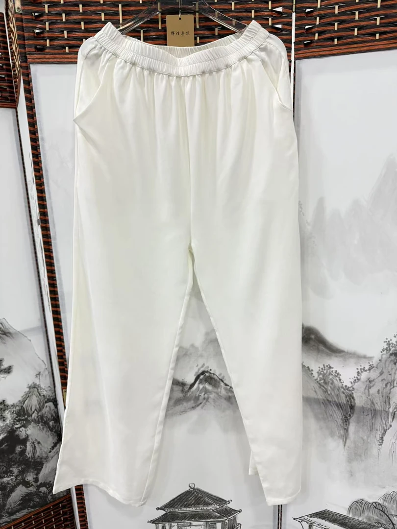 2025新款桑蚕丝白重绉宽松透气垂坠感百搭直筒裤【100%桑蚕丝】C044