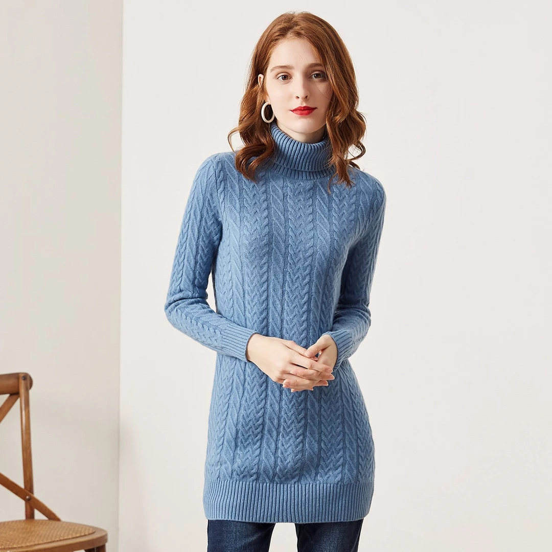 千柏年【宠粉浮力】100%绵羊毛衫加厚绞花中长款-B3148