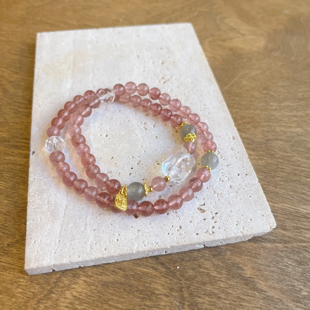 新中式双圈草莓晶手链diy手工圆珠批发天然水晶手串爆款饰品新款