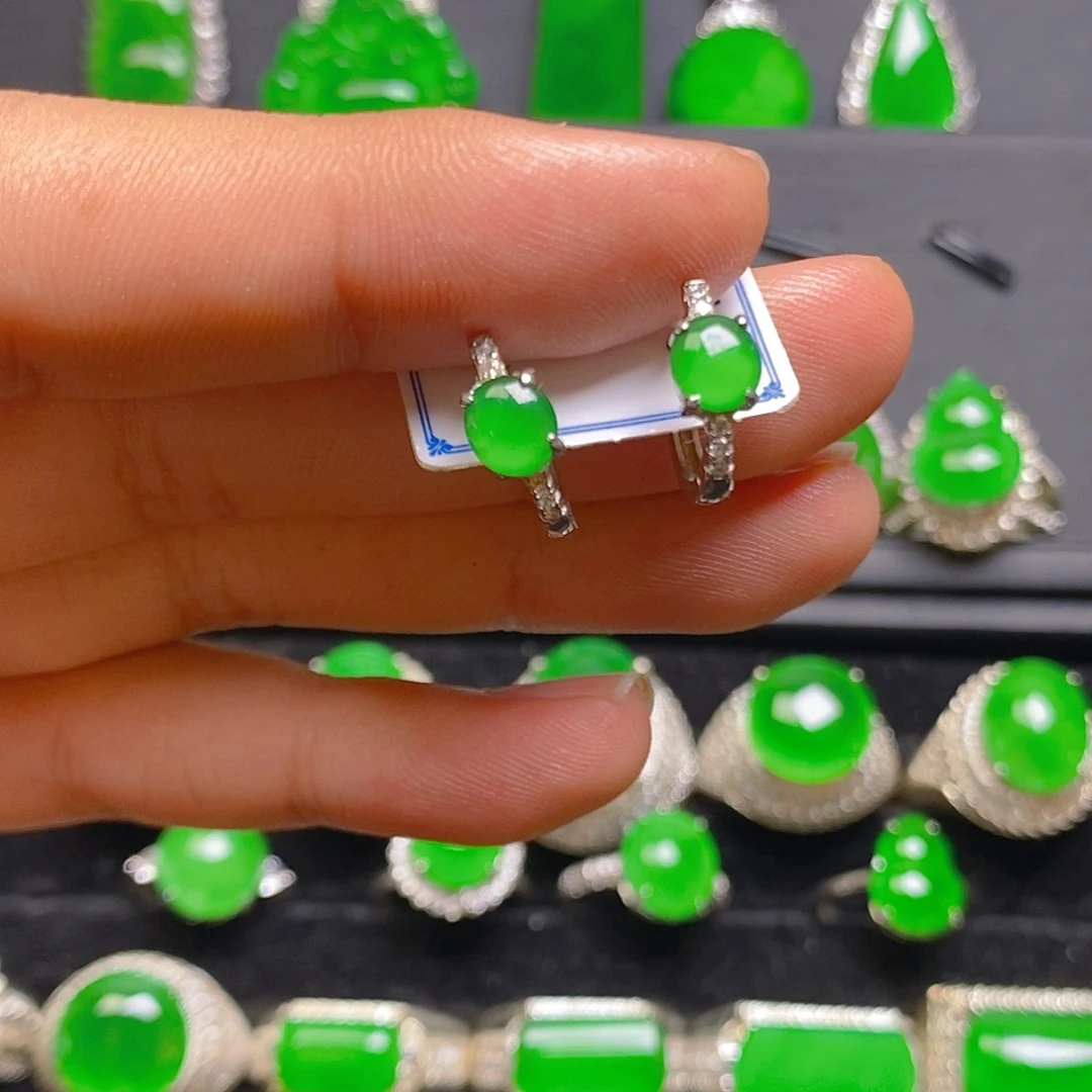 银S925镶嵌翡翠耳饰耳饰