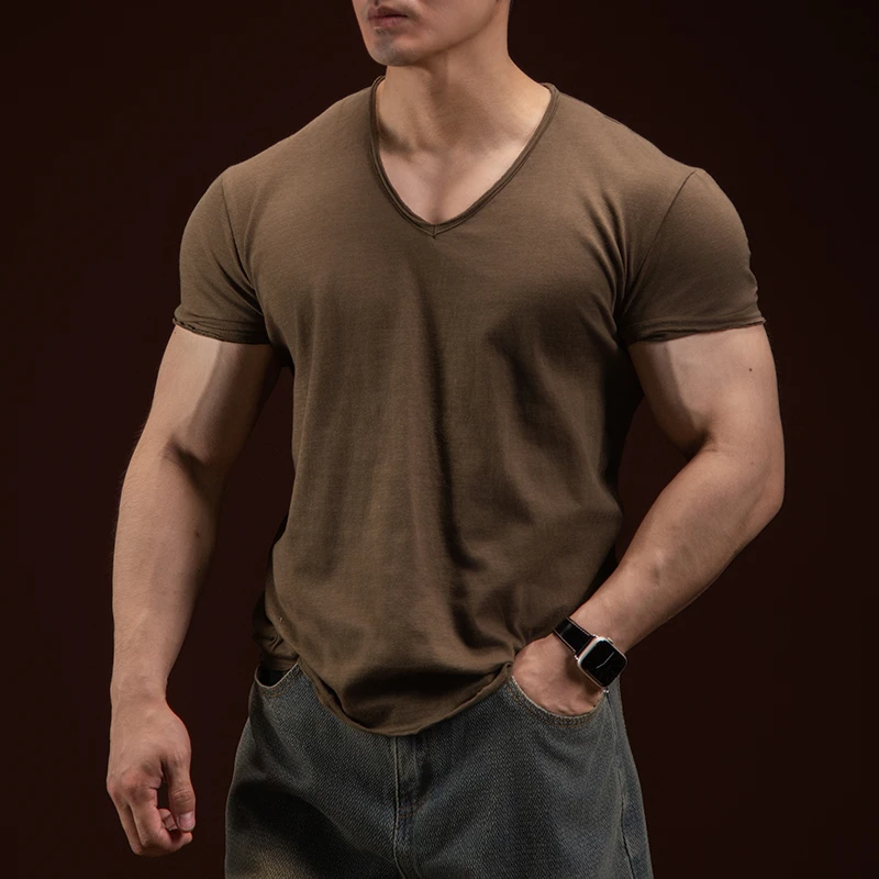 纯棉美式复古短袖t恤男士夏季运动健身肌肉男训练上衣2025新款