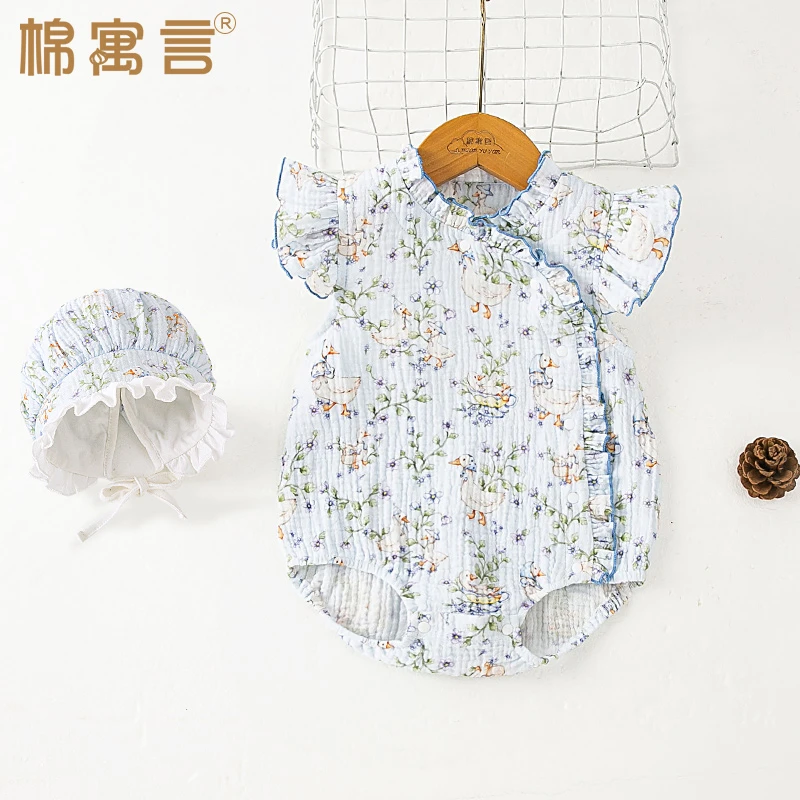 女童宝宝夏季包屁衣可爱连体衣薄款三角爬服连体衣婴儿小飞袖哈衣