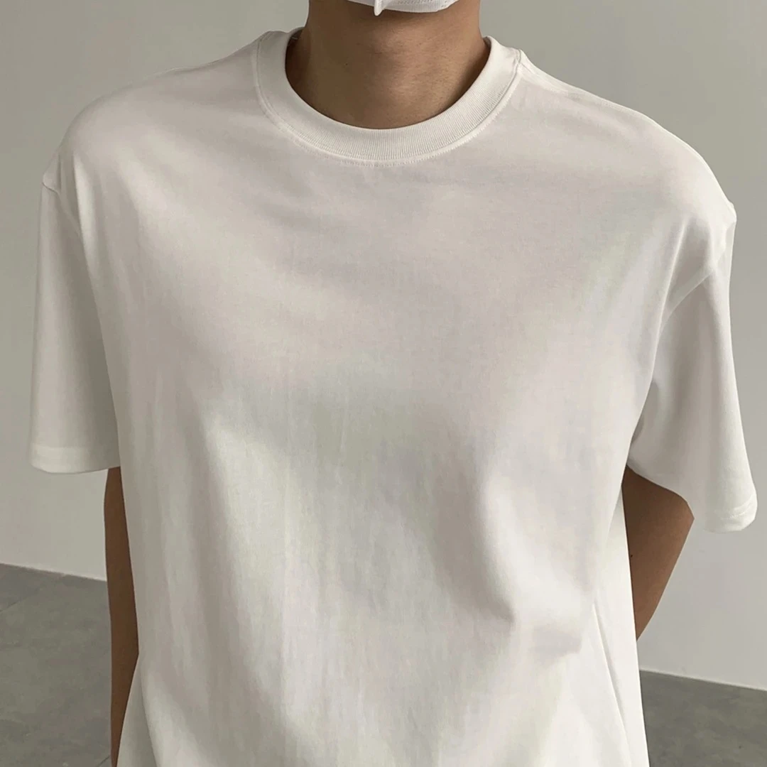 美式320g重磅纯棉t恤男夏季cleanfit短袖小领口二本针宽松半截袖
