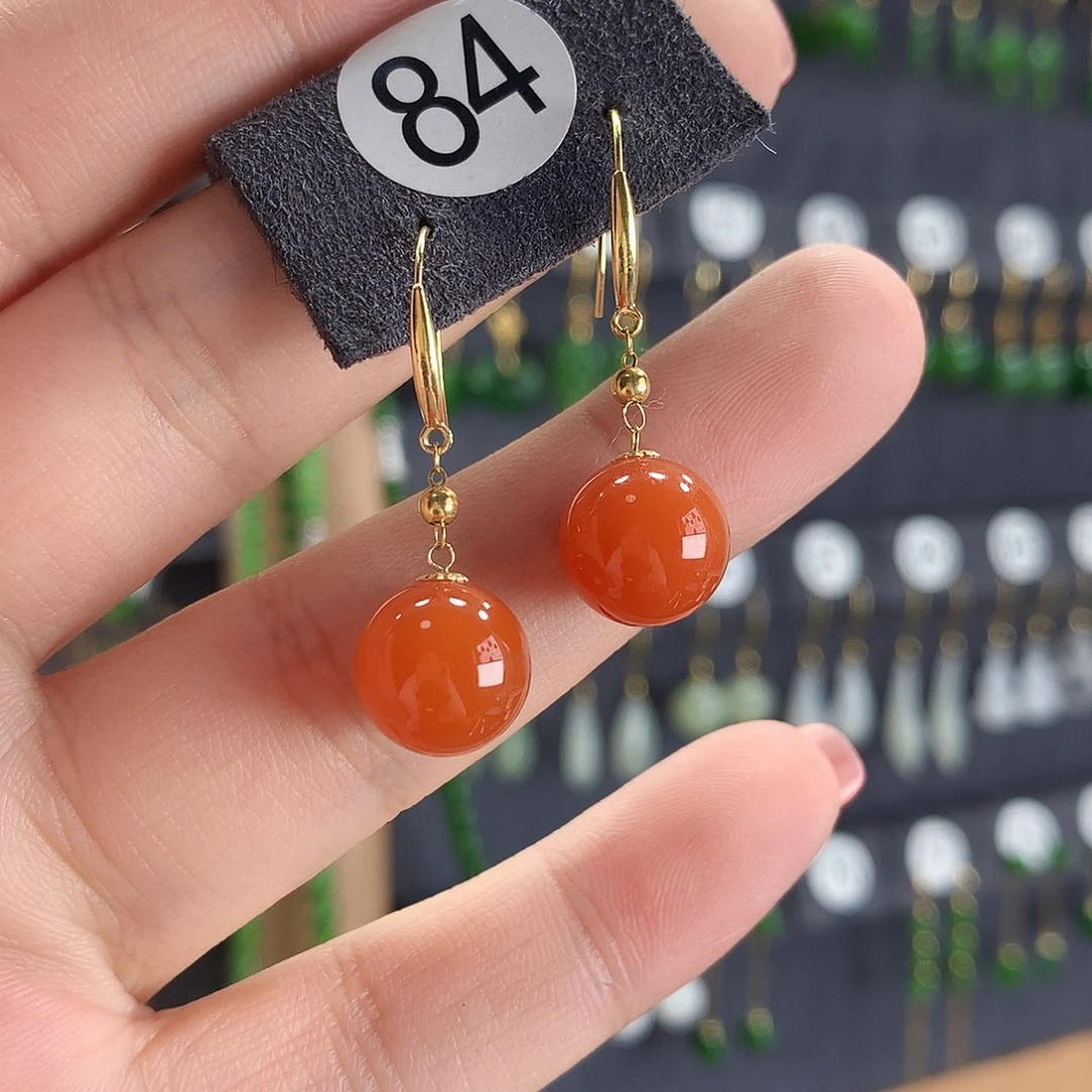 南红玛瑙耳饰18K金镶嵌赟*84