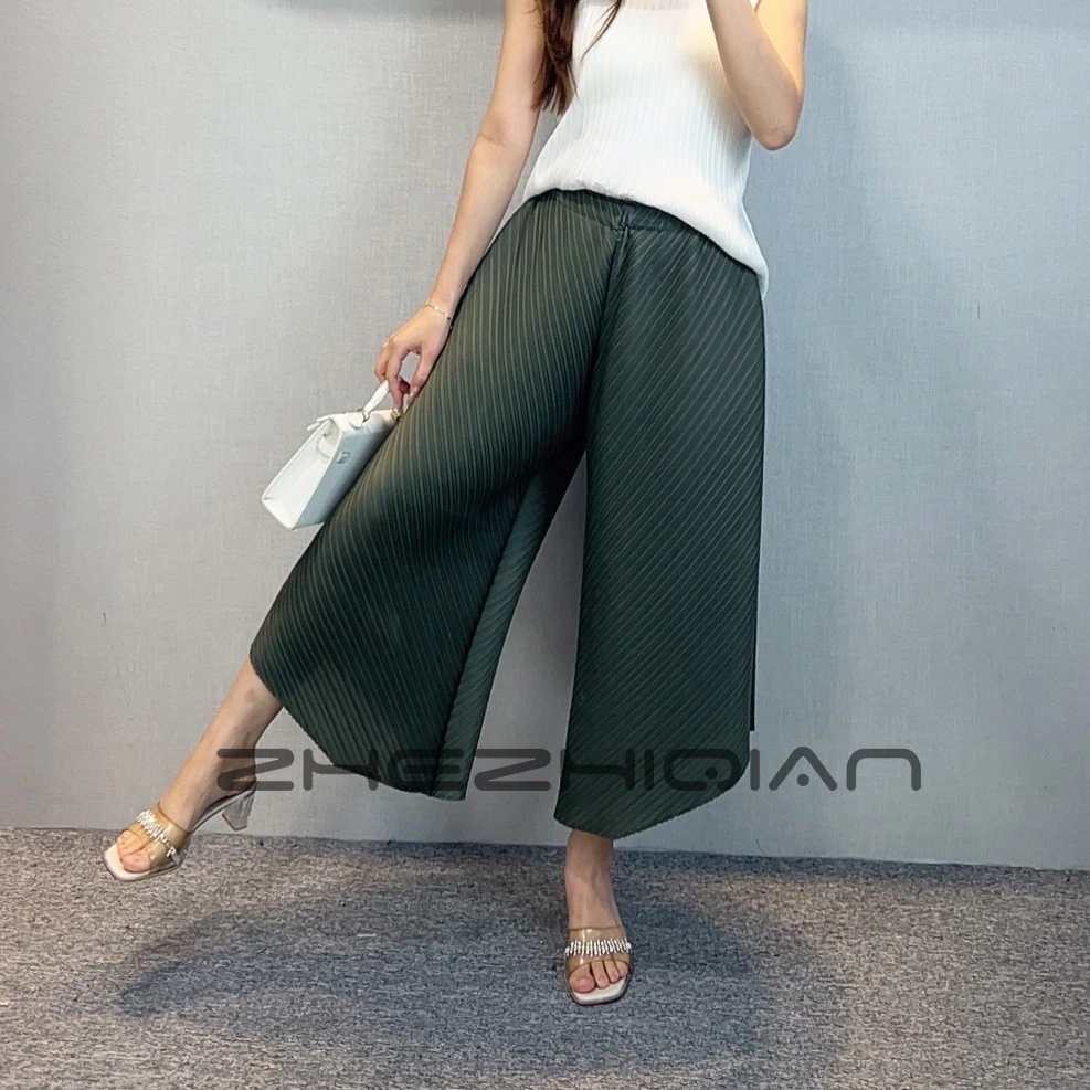 2025春夏新款高端外贸时髦休闲裤大码不规则直筒显瘦九分裤1007