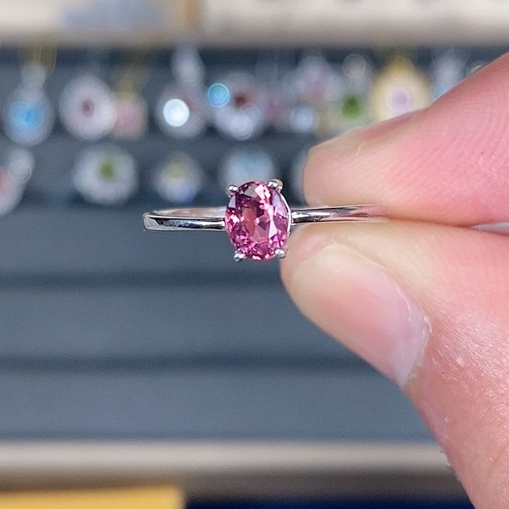 红色碧玺戒指银S925镶嵌