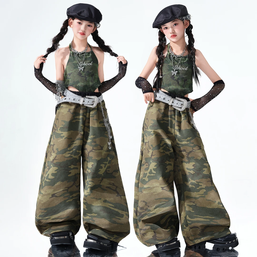 爵士舞服装女童时髦迷彩吊带迷彩裤jazz舞蹈走秀服女团街舞演出服