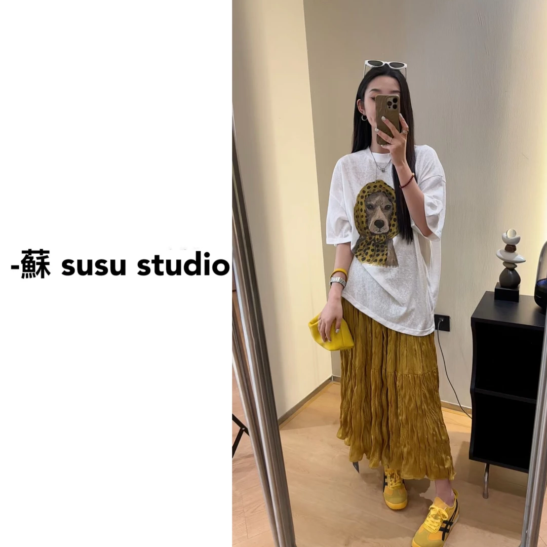 25026cc夏季圆领宽松印卡通小狗大版T恤上衣