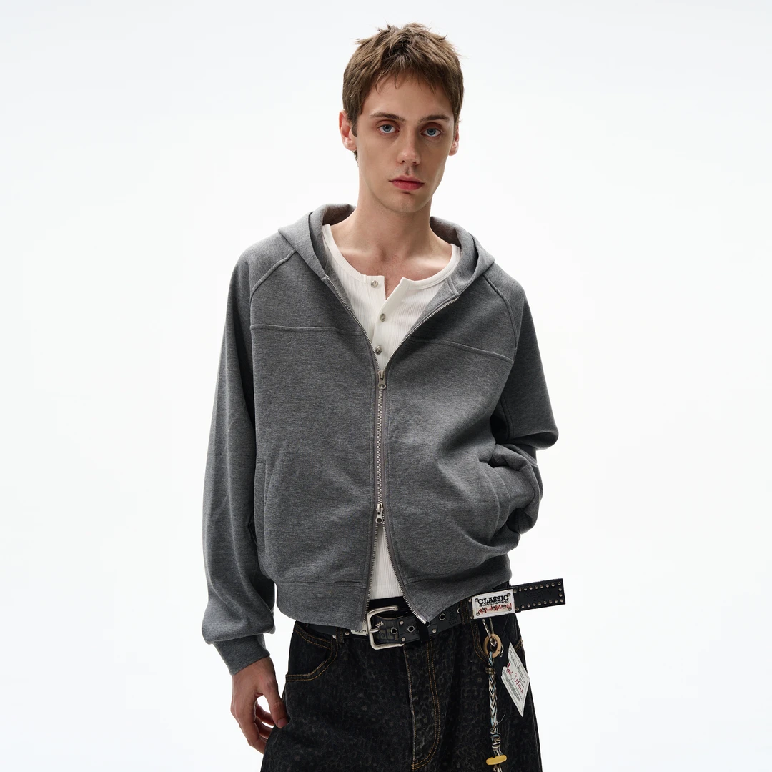 MADWITCH复古空气层开衫卫衣男女cleanfit短款双头拉链百搭外套潮