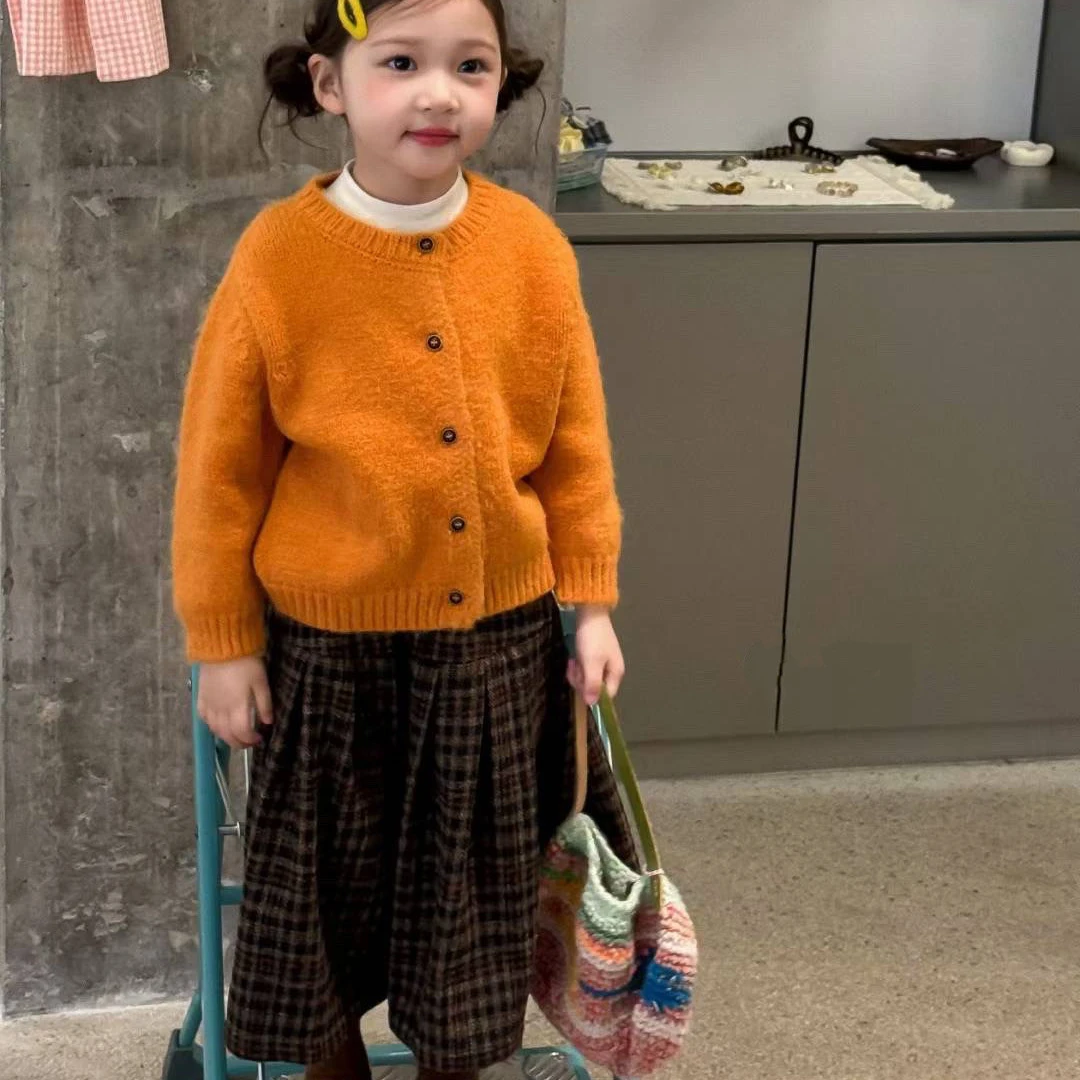 女童裤子2025秋季新款中小儿童休闲长裤百搭呢子时髦格子阔腿裤潮