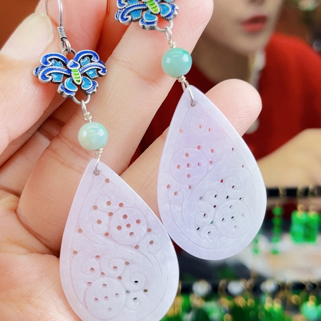 翡翠银S925镶嵌耳饰