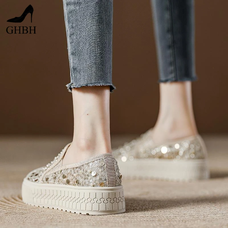 夏季爆款网面透气懒人一脚蹬渔夫单鞋女款2025新款平底浅口乐福鞋