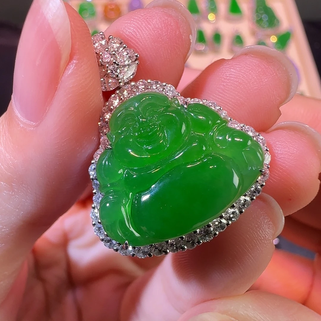 翡翠18K金镶嵌吊坠(不含链)