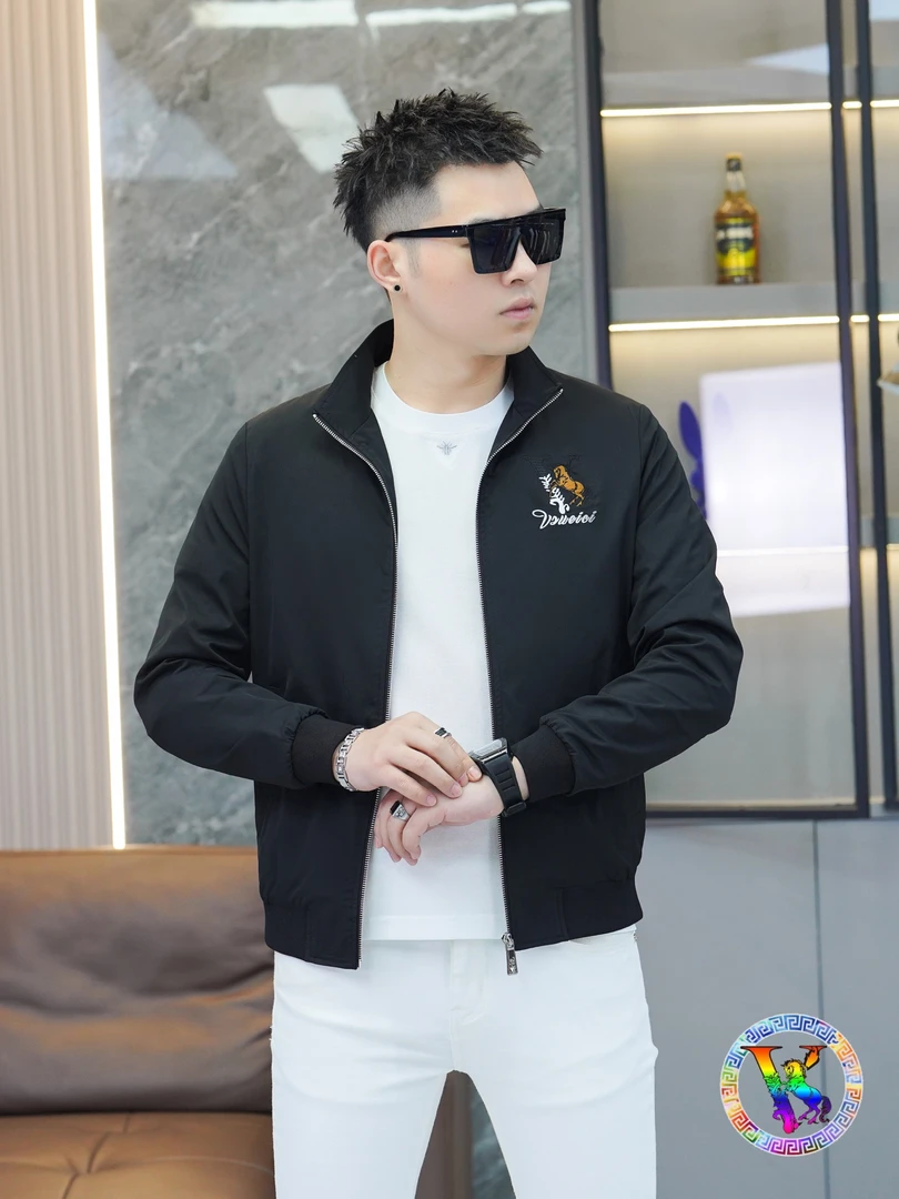 2025春季新款欧洲站男轻奢立领刺绣时尚潮牌休闲夹克外套潮流男