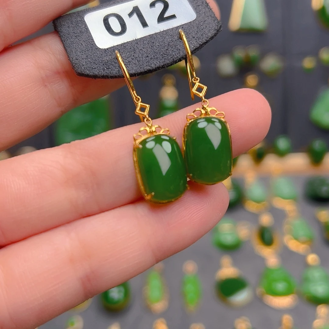 和田玉18K金镶嵌耳饰